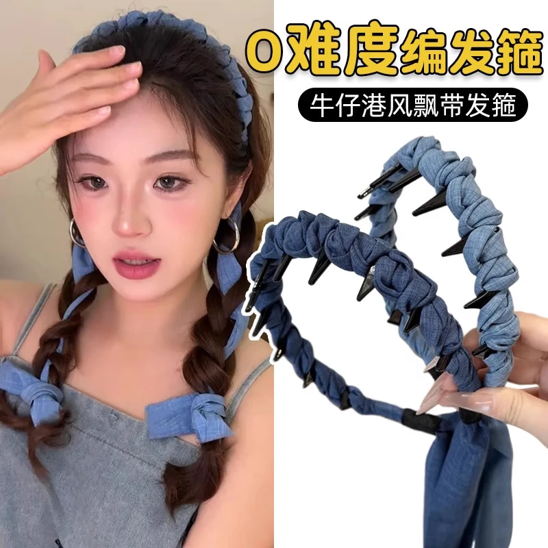 少女风女通用发箍秋冬复古网红可爱牛仔港风甜美带齿