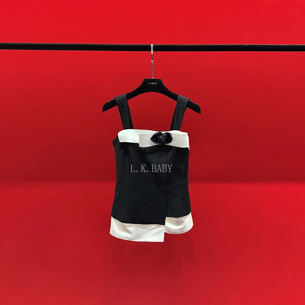 【L.K.BABY】"凡尔赛黑玫瑰S "时尚设计感叠穿撞色蝴蝶结吊带背心
