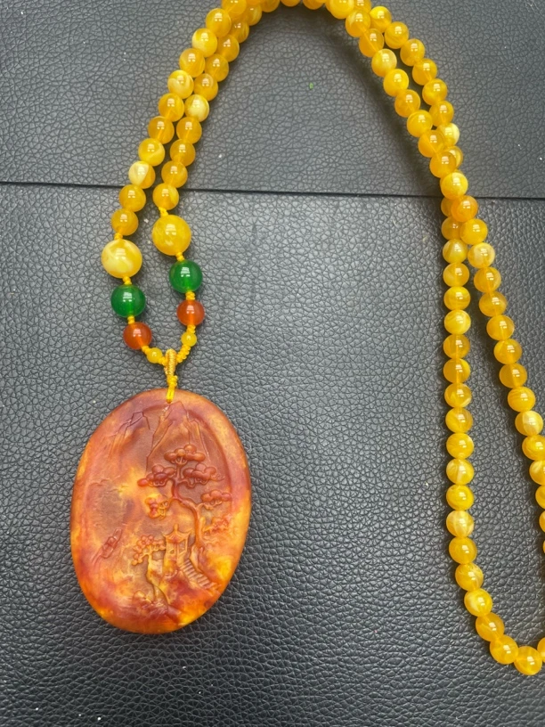 【镇店收藏 正品保障】627精美黄褐色山水牌吊坠