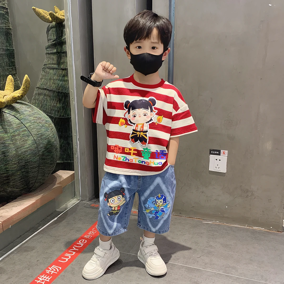 哪吒儿童服装男童夏套装2025新款酷帅时髦宝宝短袖衣服小男孩童装