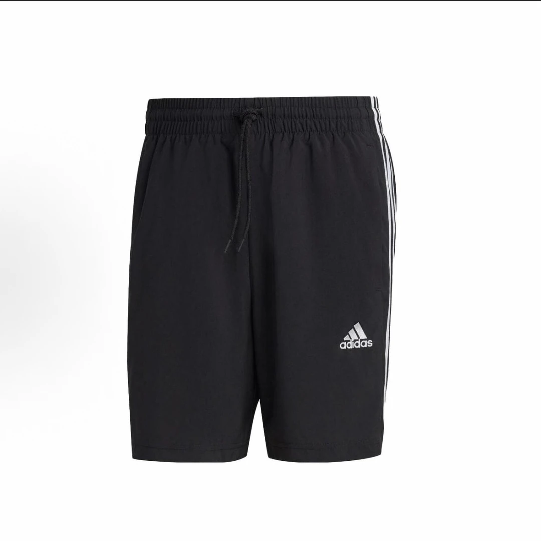 adidas 纯色品牌Logo图案印花三条纹短裤 男款 黑色IC1484