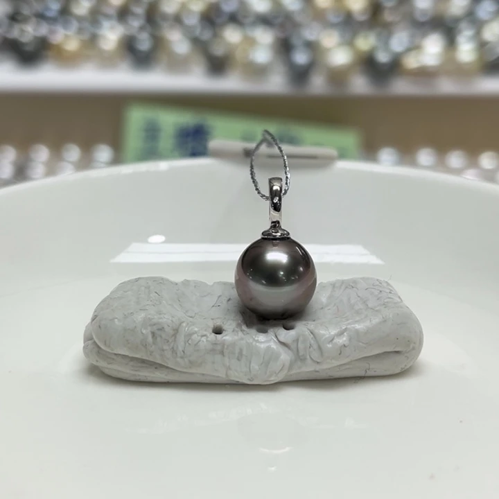 银S925镶嵌耳饰海水珍珠大溪地9-10m 135号