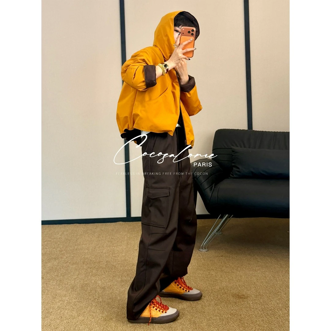 韩彬彬"双面羽绒"双面穿白鸭绒宽松显瘦保暖短款连帽羽绒服3481-8