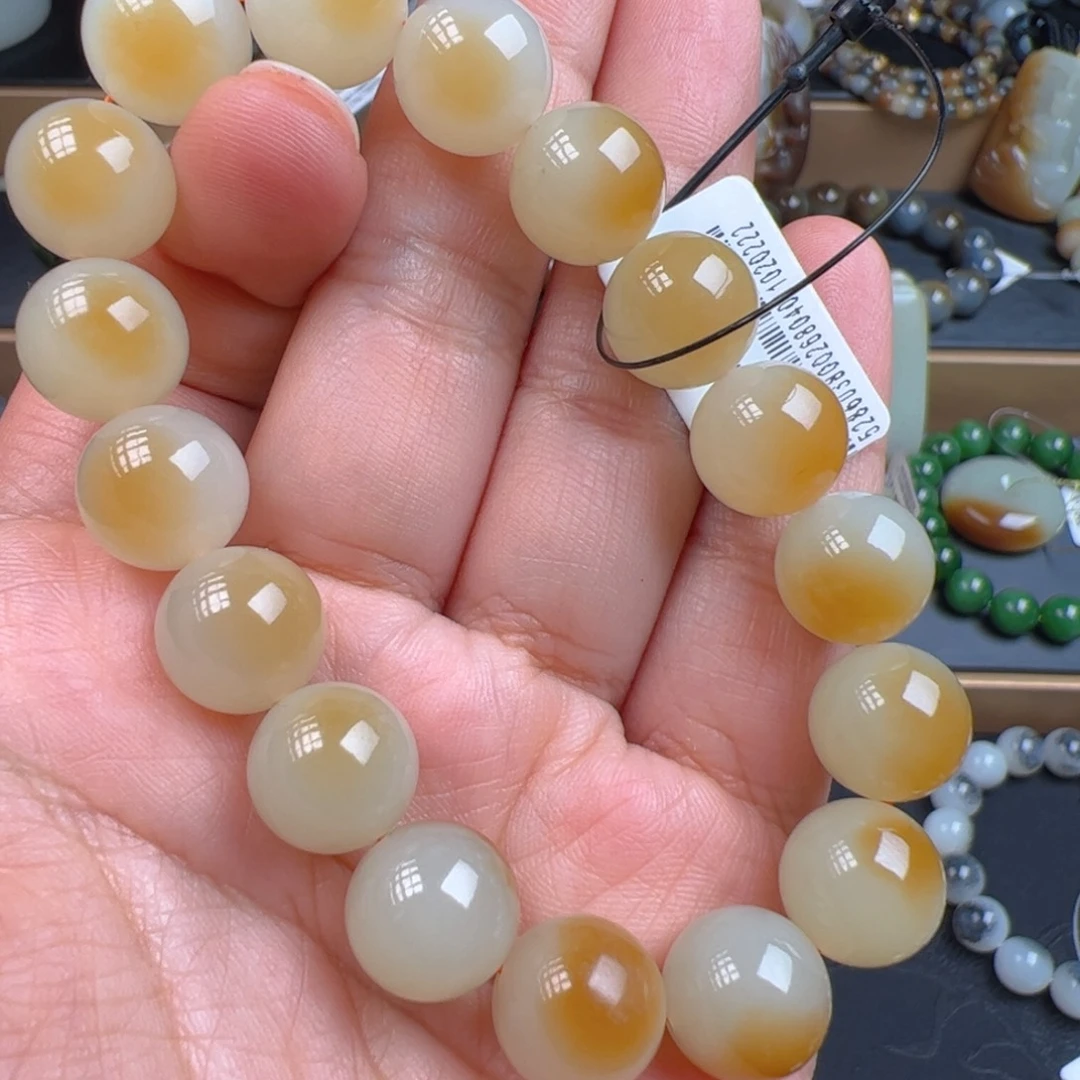 和田玉未镶嵌手链卡12且末金山奶盖糖