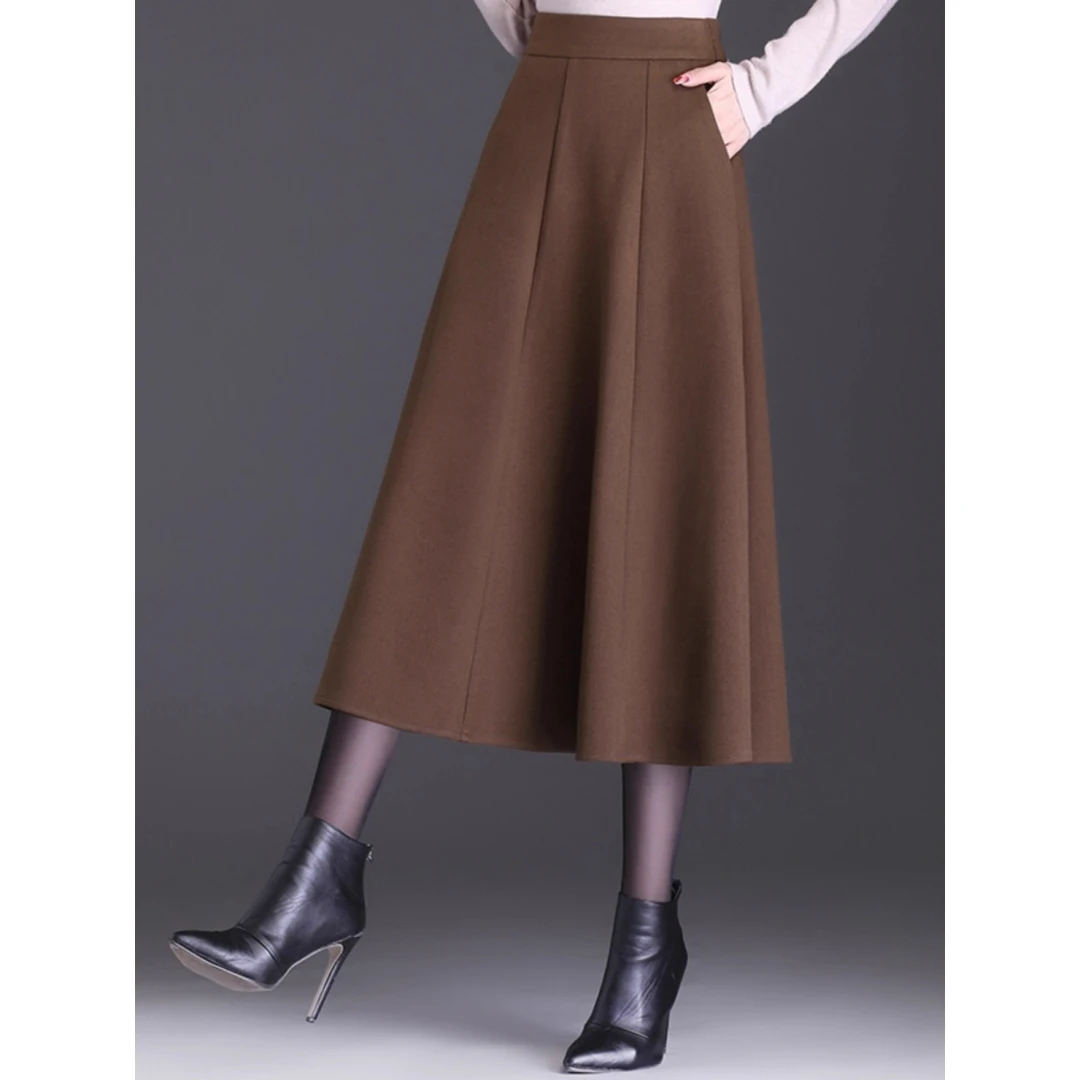 拉夏贝尔a字裙半身裙女春秋2025新款高腰中长款大摆八片百褶长裙