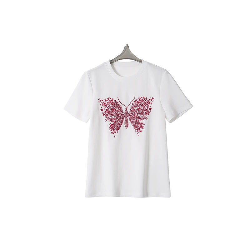 女装短袖轻奢休闲女款百搭夏季印花圆领设计师15403