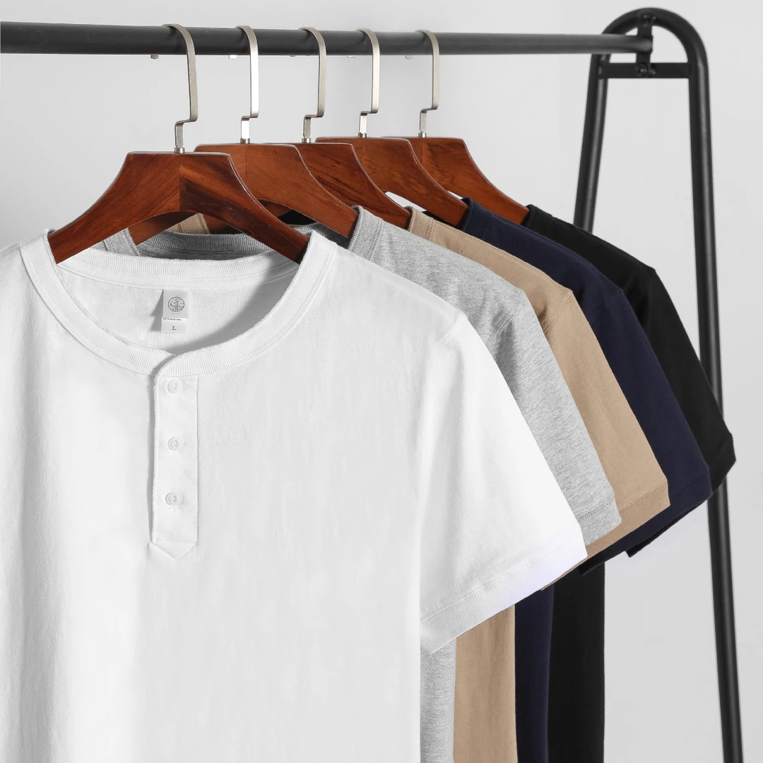 【亨利领短袖】美式经典亨利衫夏季男士t恤短袖250g纯棉短袖t恤