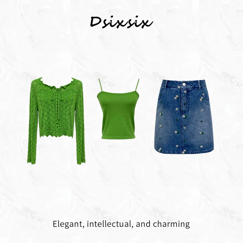 Yeah Me-【香草布蕾】夏季休闲风宽松透气镂空开衫百搭牛仔裙套装女