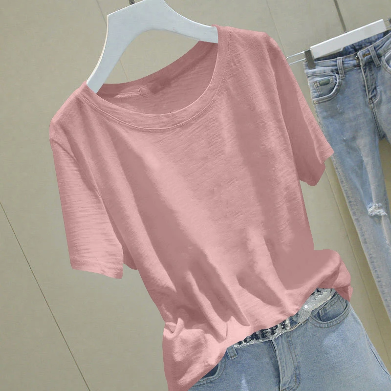 莫代尔冰丝透气百搭短袖t恤女夏季新款洋气宽松显瘦打底衫上衣服