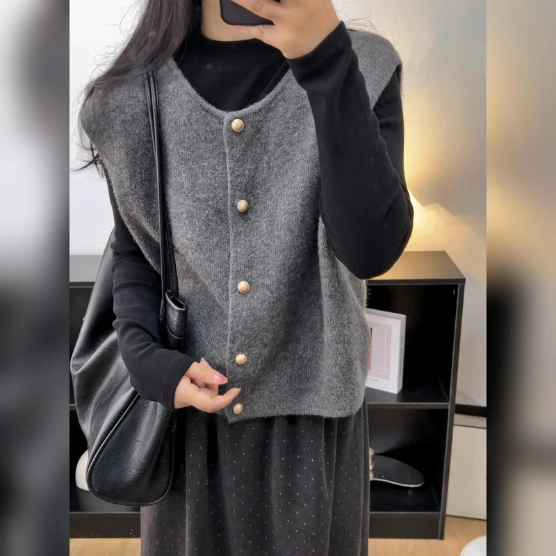 时尚无袖打底针织衫马甲背心秋冬女装网红上衣叠穿外搭坎肩毛衣
