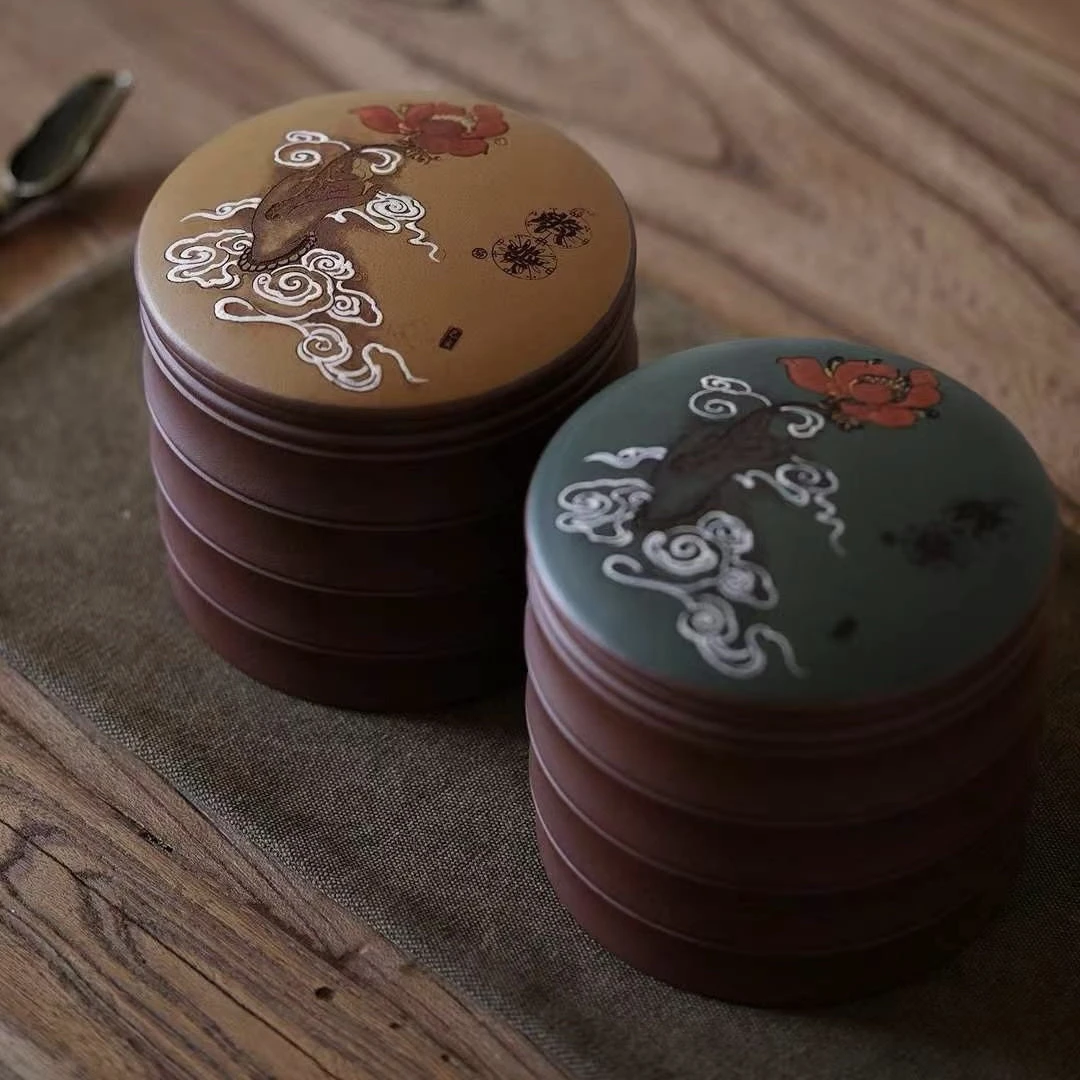 宜兴紫砂 茶叶罐 【莲华妙相•器韵禅心】珍藏紫泥 精工刻绘 散茶5两