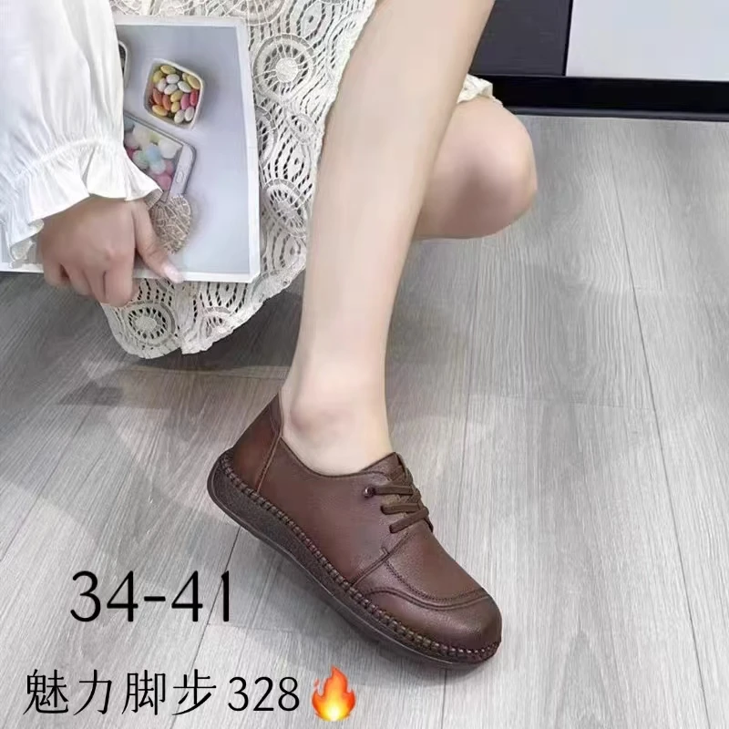 特大号头层牛皮软底软面舒适百搭时尚妈妈鞋