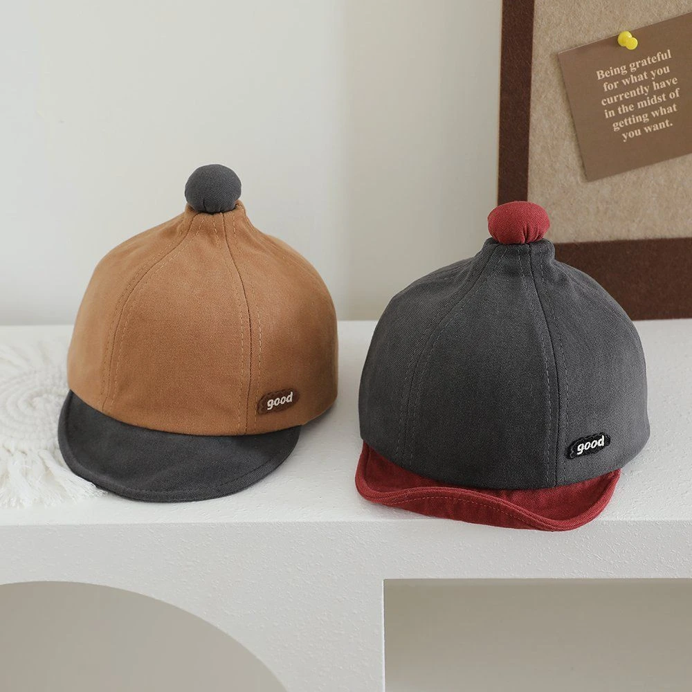 春秋帽子婴幼儿软檐鸭舌帽拼色复古秋冬短檐帽男女宝宝遮阳防晒帽