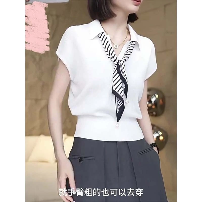 韩系polo领针织短袖女2025夏季新款设计感洋气女装收腰显瘦上衣服