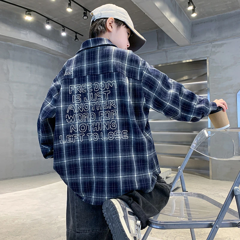 男童春秋款长袖格子衬衫2025新款儿童秋装上衣博外套大男孩洋气潮