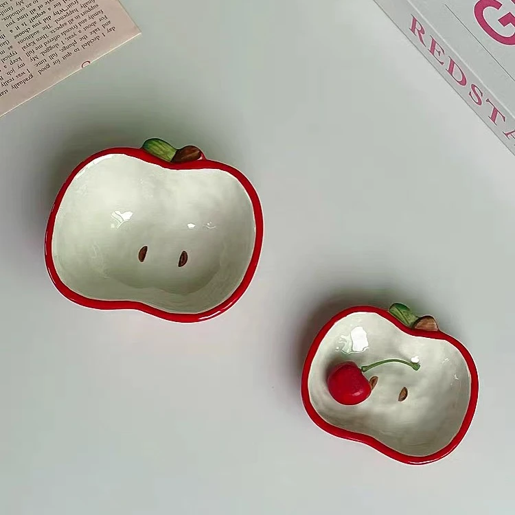 可爱苹果造型家用高颜值陶瓷手捏蘸料碟水果醋碟家用味碟酱料碗