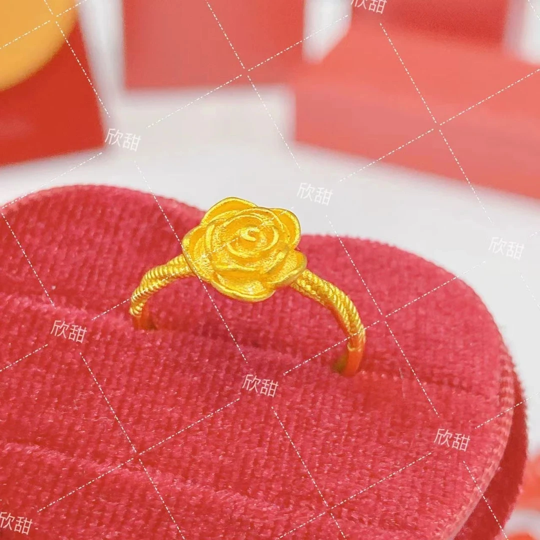 铜合金戒指 优山茶花戒指开口可调节精致高级田园风0121