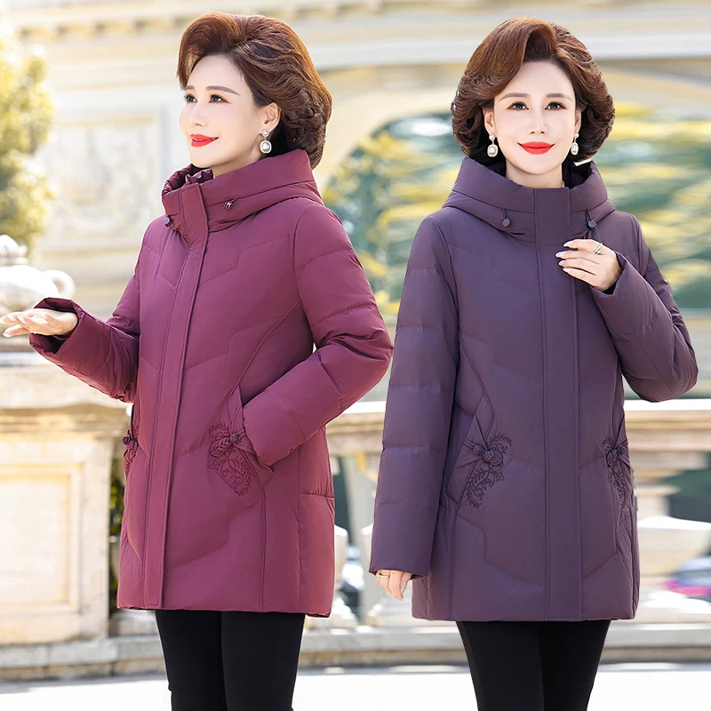 恒源祥彩羊中年妈妈羽绒服女中长款2024新款中老年人冬装加厚外套