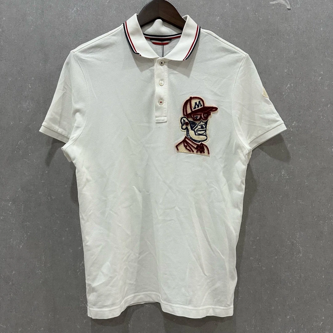 99新 MONCLER logo图案植绒卡通人像短袖Polo衫M码/004326