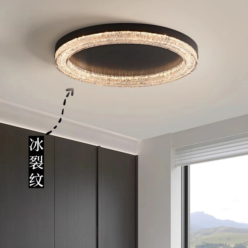 意式极简卧室灯轻奢高级感全铜冰裂纹树脂2025新款主卧房间吸顶灯