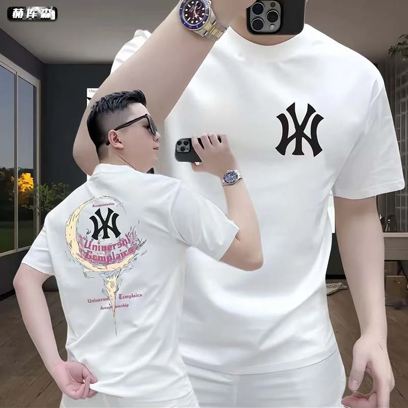 赫库森高街美式创意图案男士百搭宽松圆领上衣T恤ins纯棉透气短袖