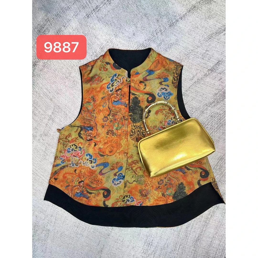 9887-28新中式国风立领盘扣双面穿马甲