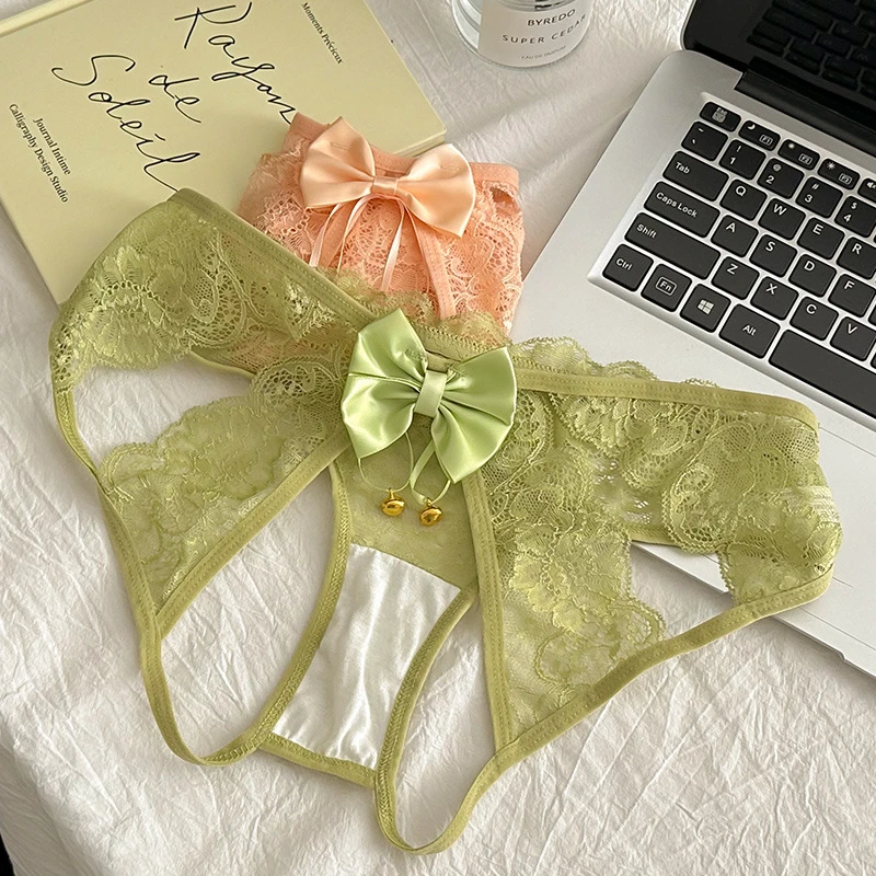 网红爆款火辣内裤女铃铛蝴蝶结三角裤女透明性感蕾丝