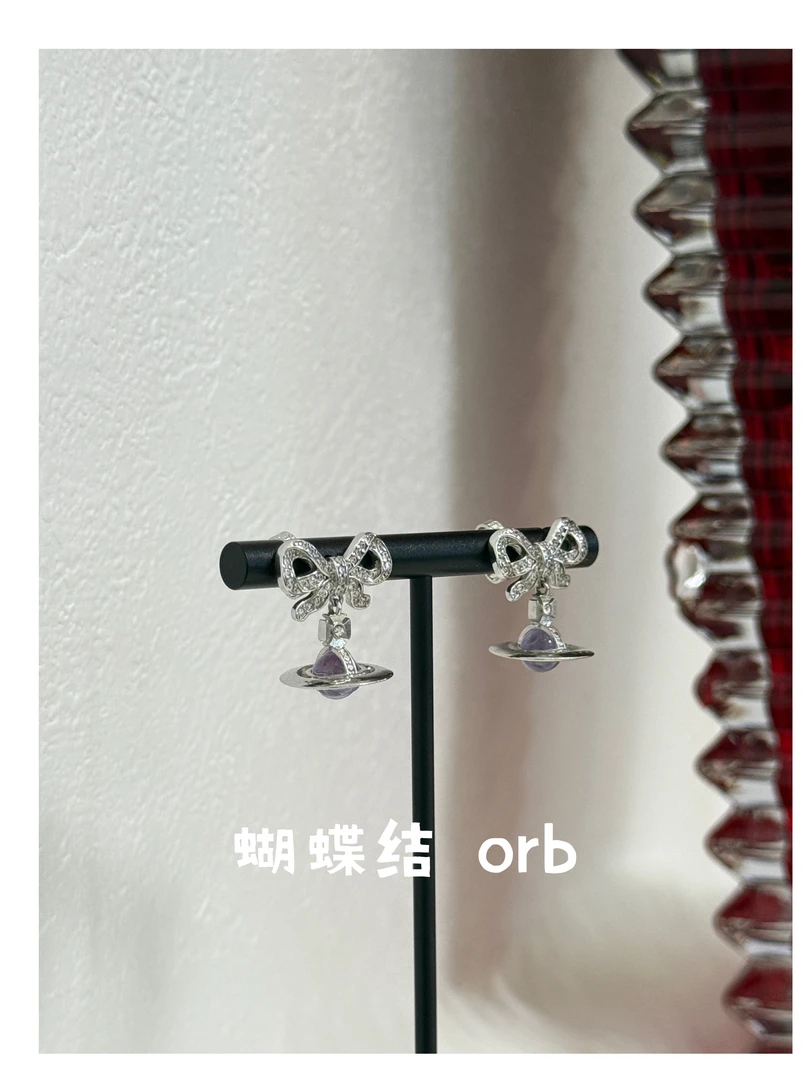 铜合金合成锆石耳饰 【蝴蝶结orb耳钉】 爆款好看满钻嘻哈土星耳钉
