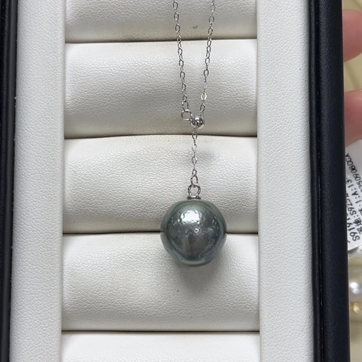 颈饰海水珍珠银S925镶嵌大溪地 13-14mm 73号