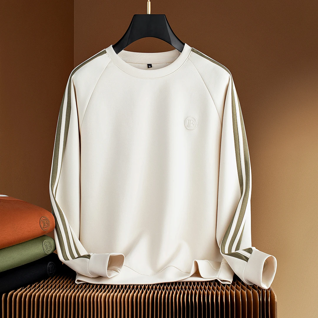 费韦戈摩秋季时尚撞色拼接显瘦运动风上衣男士修身圆领长袖卫衣