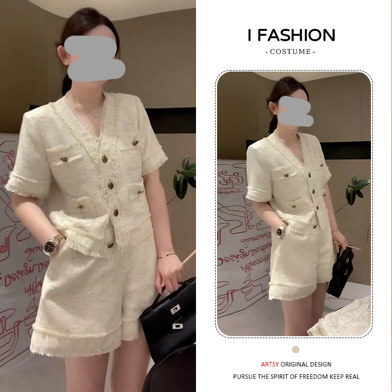 时尚高级感套装女2025年夏季新款减龄气质宽松短袖上衣短裤两件套