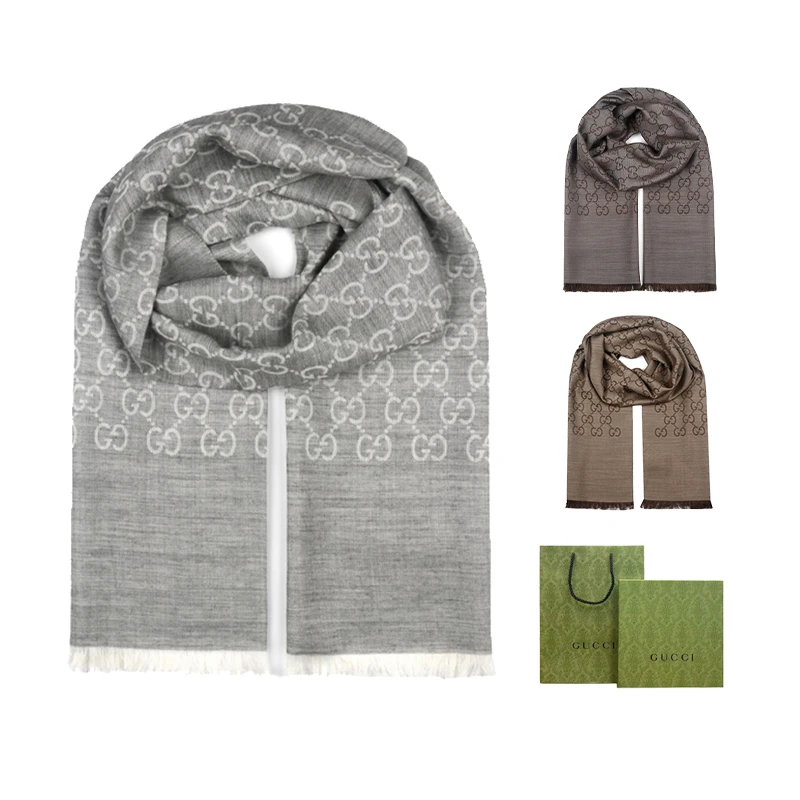 【国内现货】GUCCI经典双G双面时尚织花羊毛绒线流苏百搭围巾情侣款商品图