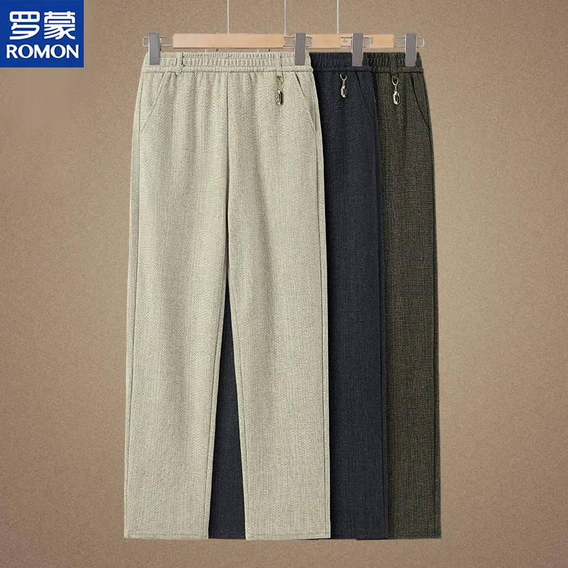 罗蒙秋季薄款缇花女裤长裤时尚常规款中老年女装女士针织休闲裤