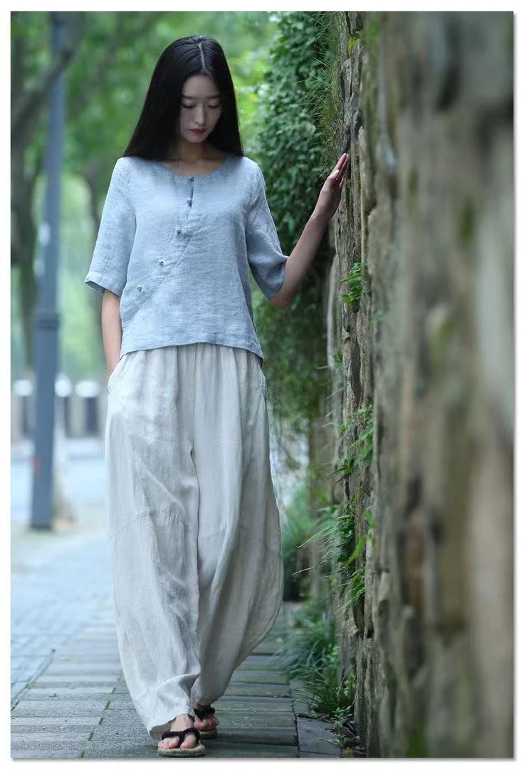 【钱柜9722】男女棉麻夏款阔腿灯笼裤