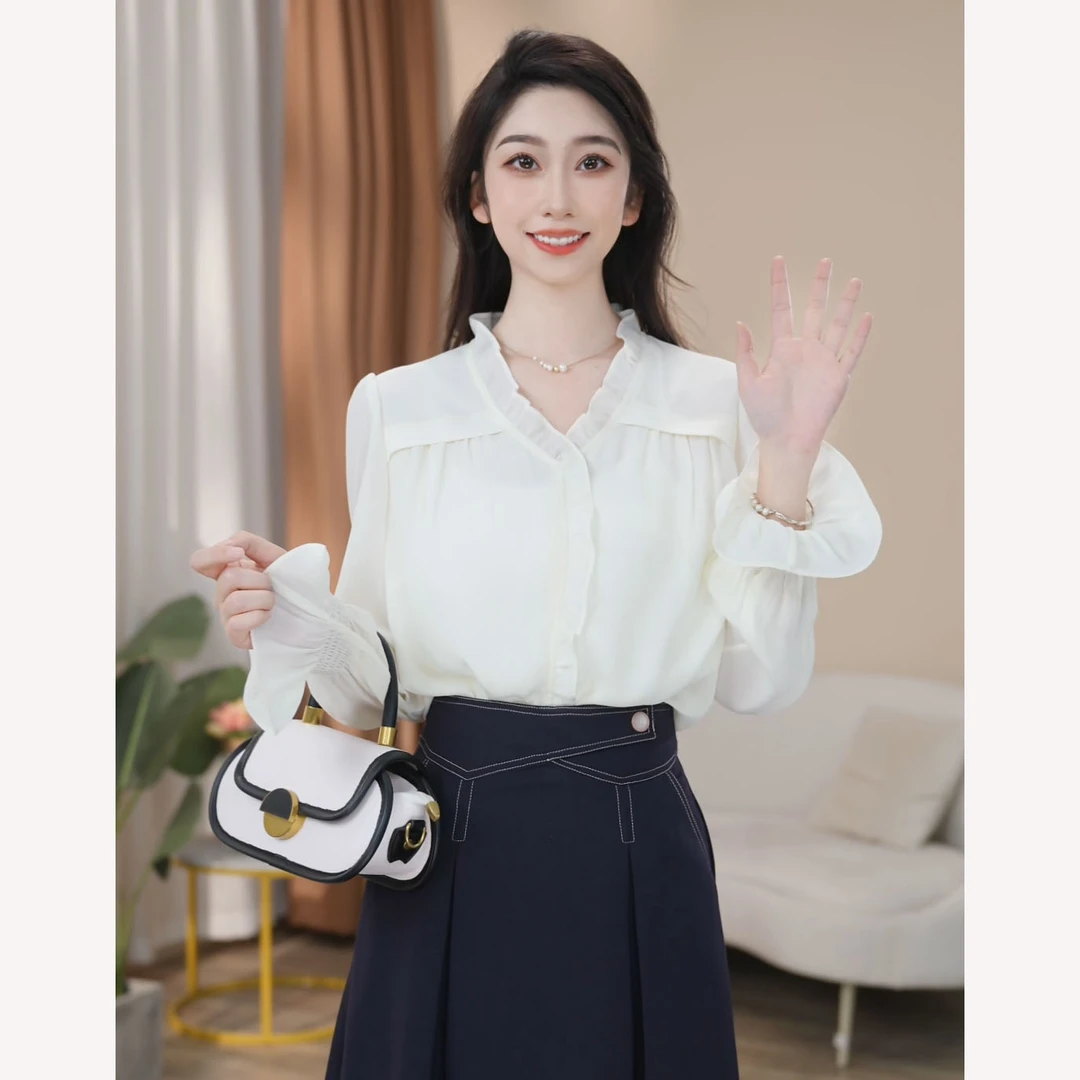 【曼贝】时尚设计感通勤长袖衬衫女小众法式气质上衣8591643【甜甜】