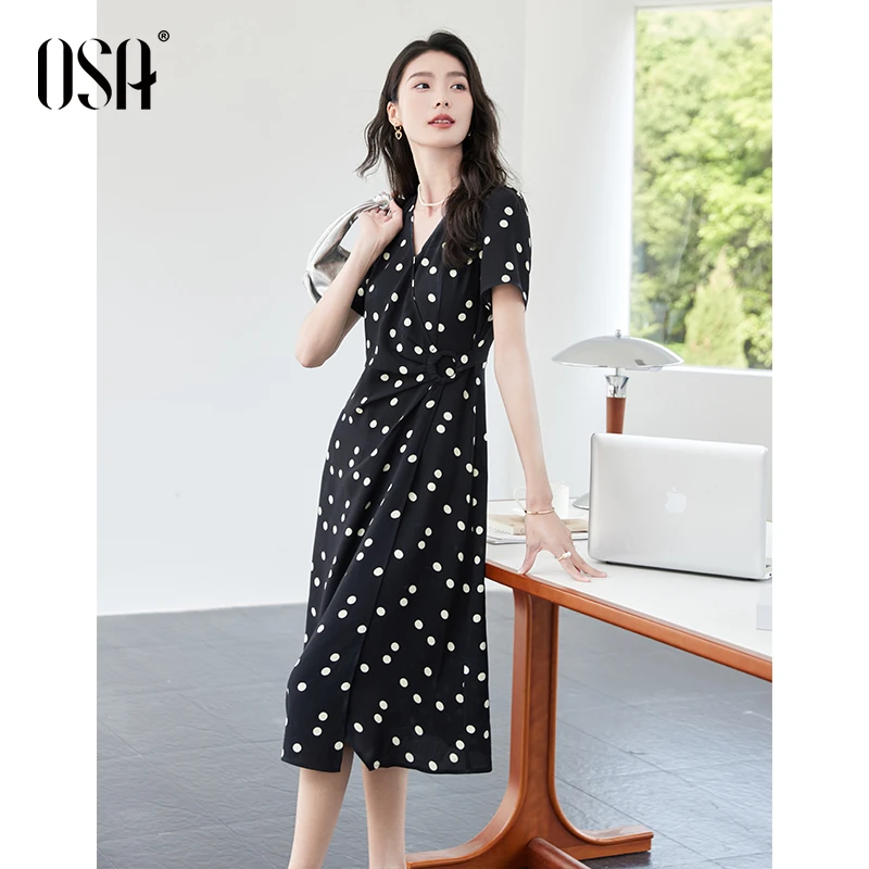 OSA/ 法式复古波点连衣裙女S125B13018