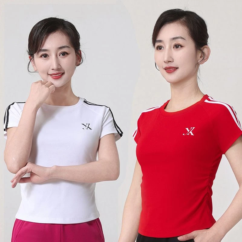 广场舞上衣单件上衣短袖女跳舞衣服舞蹈服夏季棉薄款曳步舞运动服