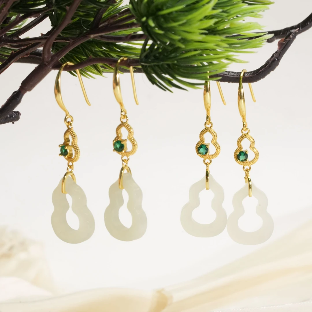 【小北珠宝】S925银和田玉耳钩约12*17mm【多样性发一】12-AH09X1011