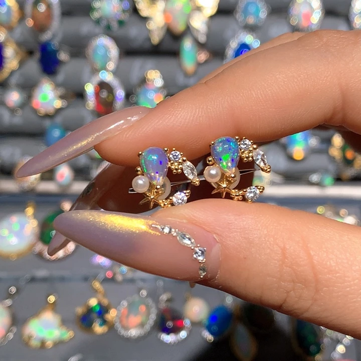 欧泊欧泊耳钉t银S925镶嵌