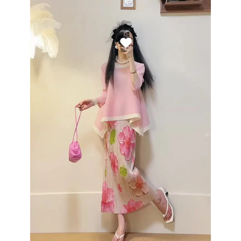 法式漂亮时尚绝美小香风职业高级感气质粉色半身裙两件套装女春夏