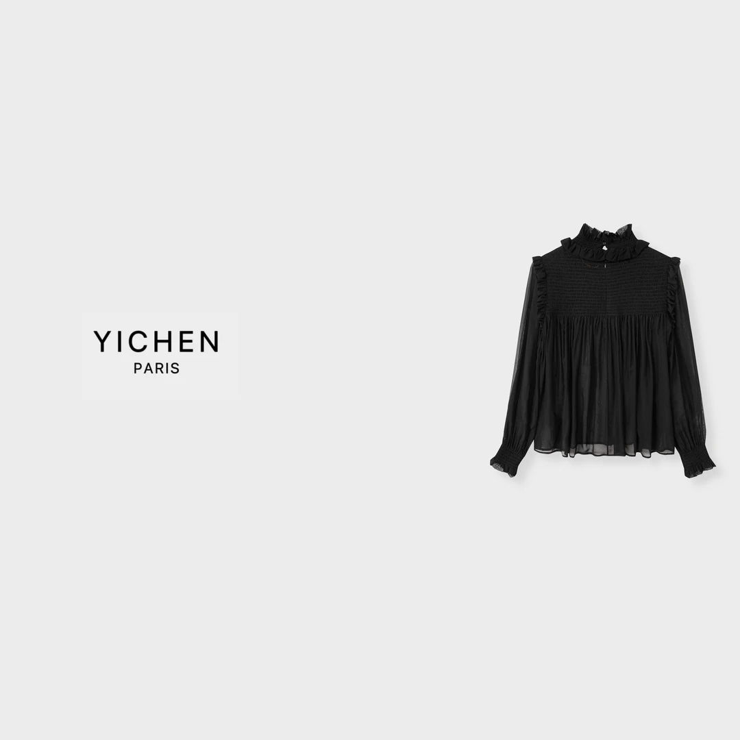 YC 一眼黑色重工艺轻薄款飘逸衬衫-5071