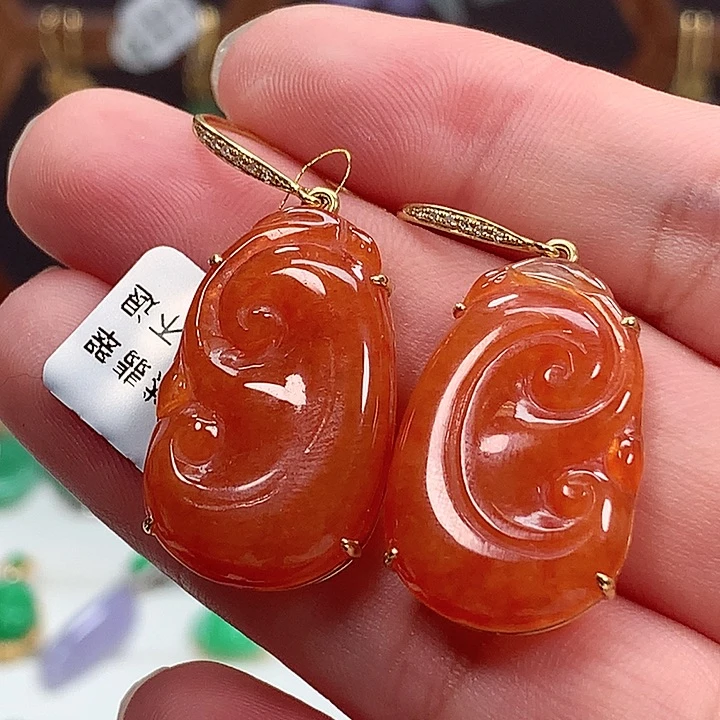 翡翠18K金镶嵌耳饰天然翡翠