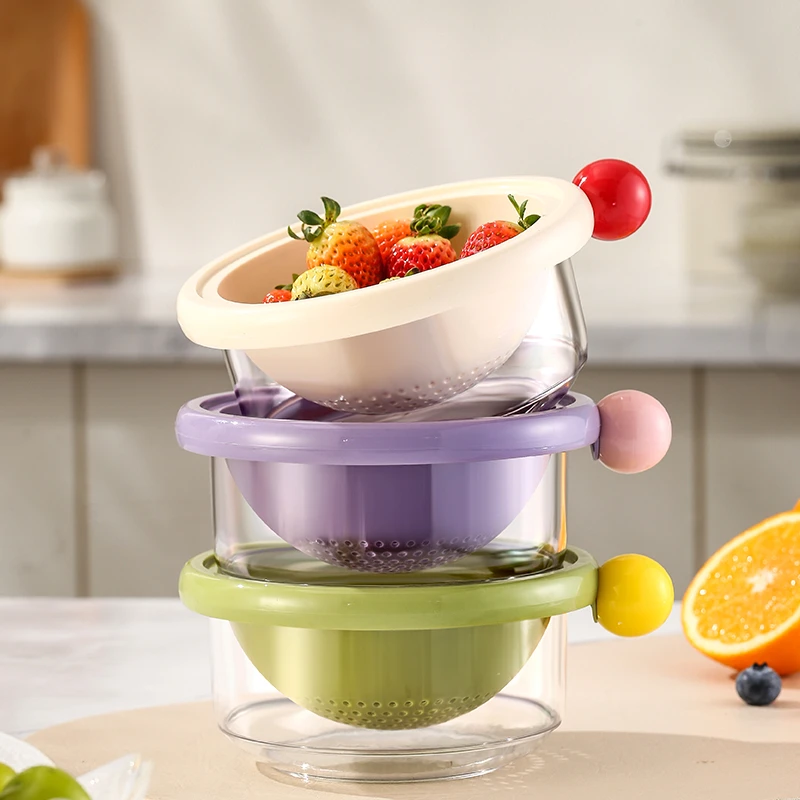 onlycook双层沥水篮洗菜盆客厅家用高颜值淘菜洗水果篮子保鲜防尘