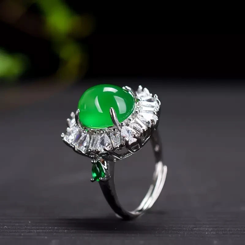铜合金合成锆石戒指 戒指绿气质时尚绿色复古满绿时尚百搭食指戒