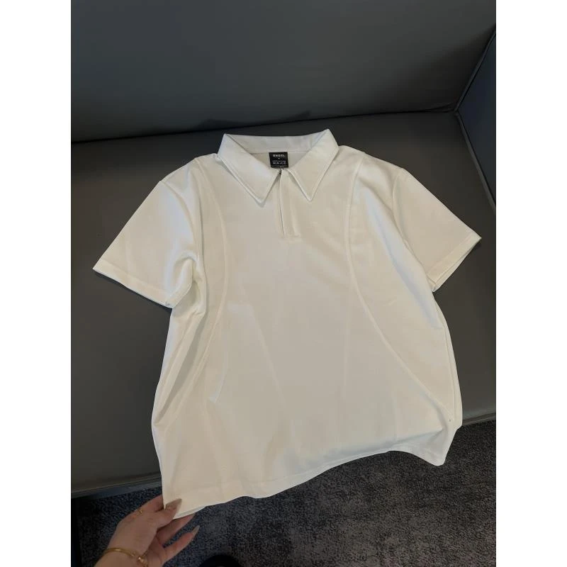 Z118 夏季新款重磅翻领设计感纯色短袖