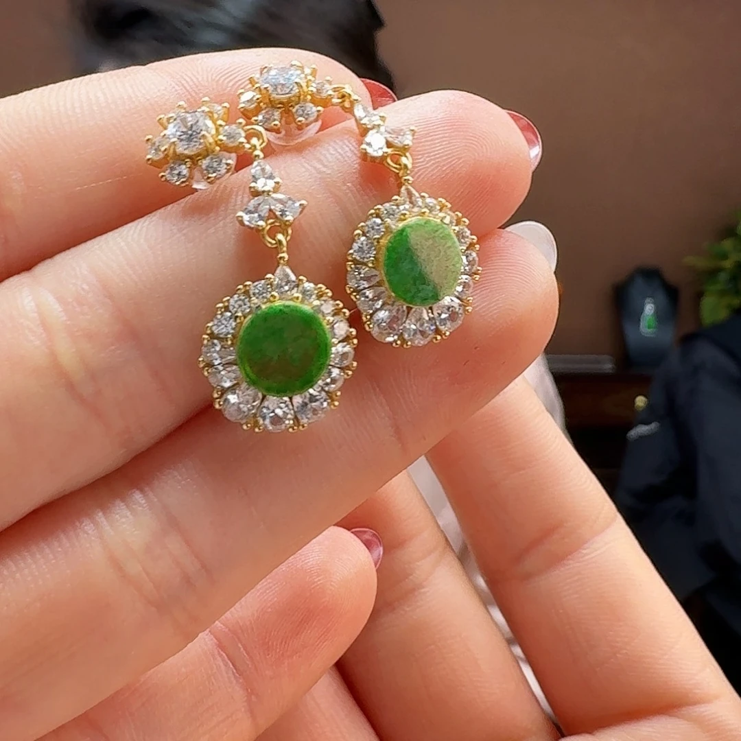 翡翠耳饰银S925镶嵌耳饰