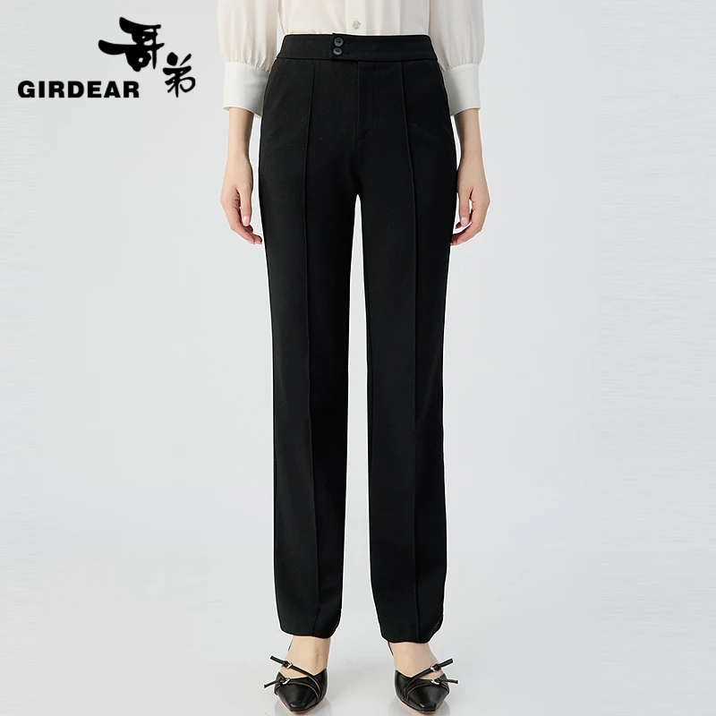 哥弟 通勤两粒扣高腰显瘦四面弹微喇长裤110027