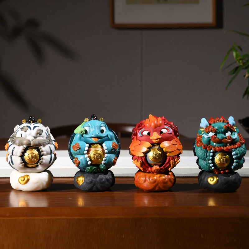 宝潭工艺坊砂岩桌面摆件茶桌茶宠博古架装饰品创意国潮四圣兽礼品