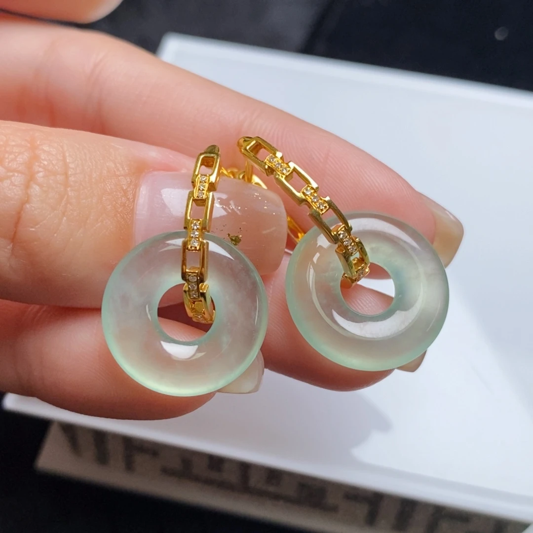 翡翠18K金镶嵌耳饰甜甜圈