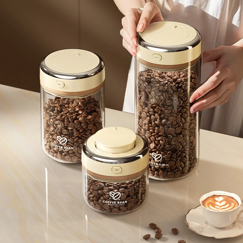 咖啡豆密封罐咖啡罐咖啡粉密封罐真空储存罐按压式五谷杂粮密封罐